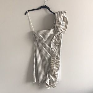 Zara One Shoulder Denim Ruffle Dress